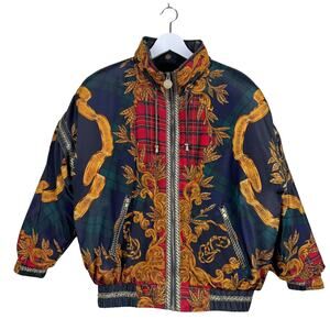 Vintage J. Gallery Down Royal Print Puffer Jacket SIZE M Retro Bomber Streetwear